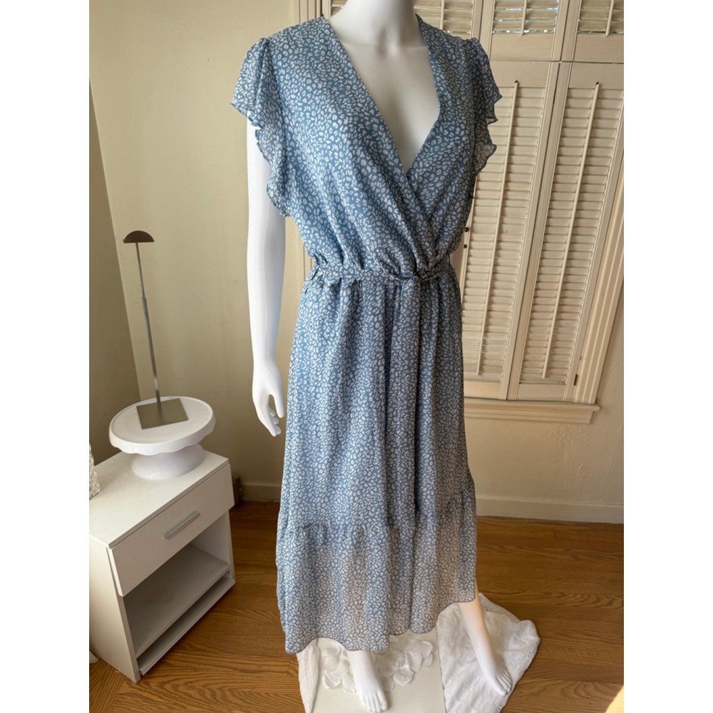 Women's Genhoo Blue‎ & White Floral V-Neck Midi Dress